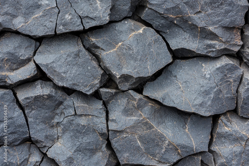Close up of dark gray fractured rock wall. Possible use background image Close up of dark gray fractured rock wall. Possible use background image
