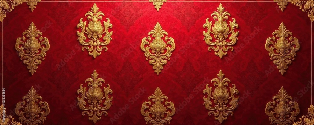 Luxurious ruby red & gold Baroque brocade wallpaper Intricate detailing, subtly distressed , pattern, texture Luxurious ruby red & gold Baroque brocade wallpaper Intricate detailing, subtly distressed , pattern, texture