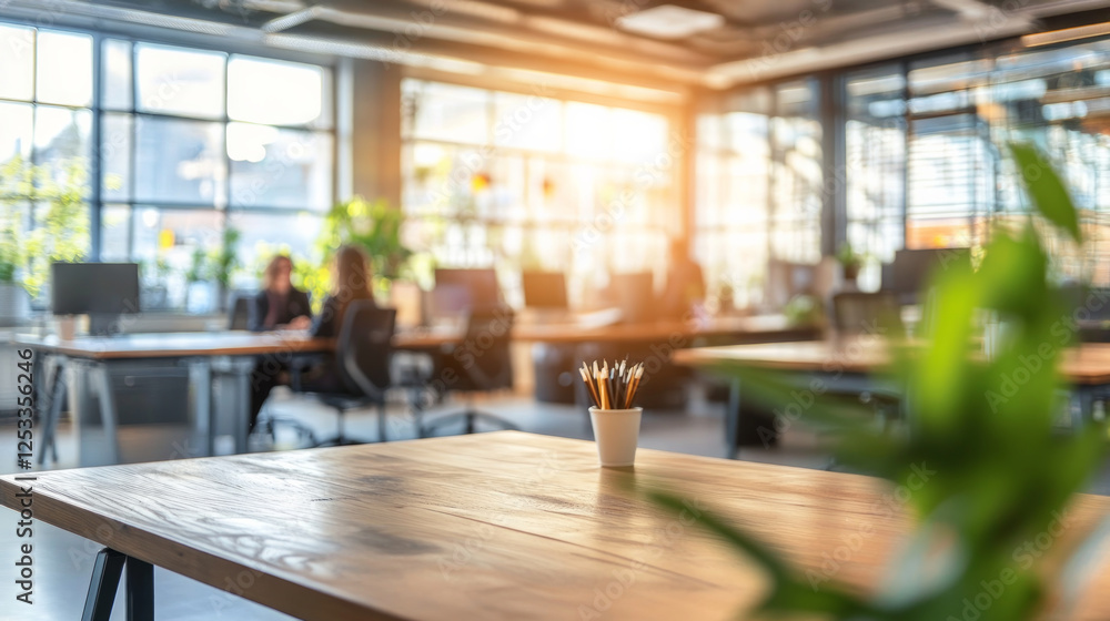 A professional workspace with a sleek wooden table and contemporary office furniture in a spacious clean office. .AI generative A professional workspace with a sleek wooden table and contemporary office furniture in a spacious clean office. .AI generative