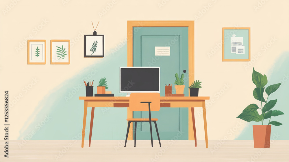A bright and elegant home office with minimalist decor offering a clean and organized workspace. AI generative A bright and elegant home office with minimalist decor offering a clean and organized workspace. AI generative