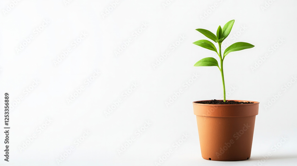 Fototapeta premium A bright and natural potted plant with vibrant green leaves sits against a neutral background perfect for adding style and calm to any room. AI generative
