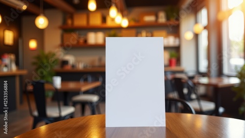 Portrait Paper Mockup, Urban cafГ© scene warm light on portrait paper photorealistic table setting.