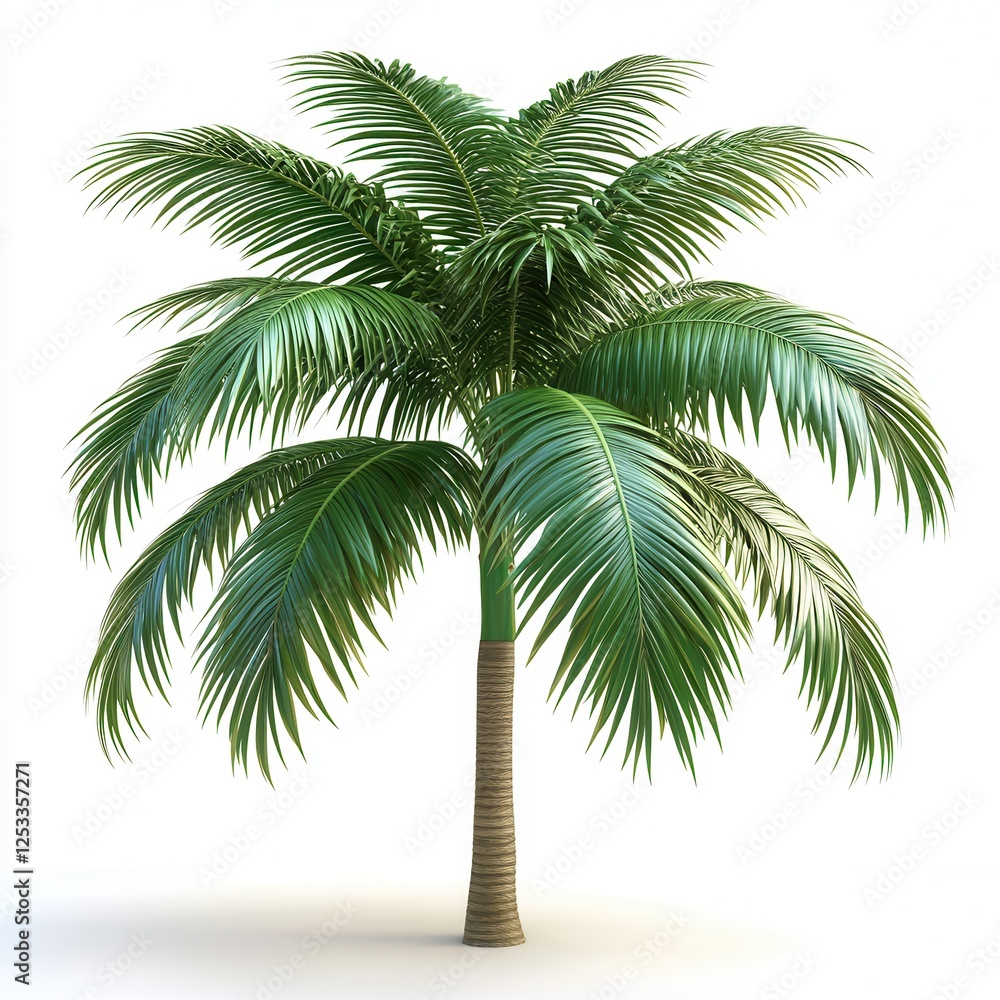 Obraz premium Lush Green Palm Tree with Vibrant Leaves on White Background