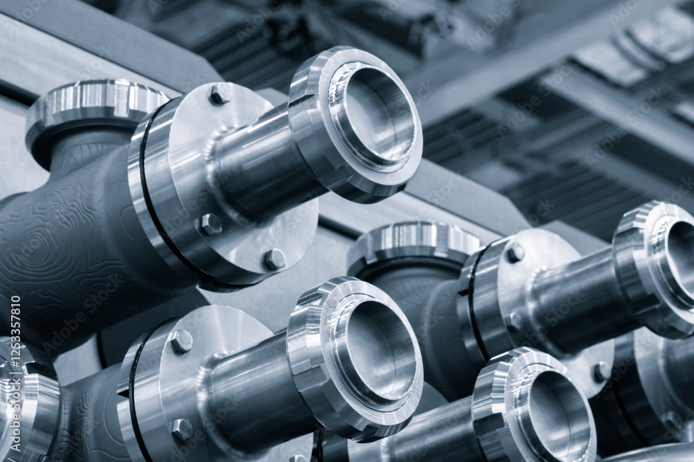 A close up of a group of metal pipes as industrial background. pipes are silver and have a shiny appearance. Concept of industrial Chemical pharmaceutical device A close up of a group of metal pipes as industrial background. pipes are silver and have a shiny appearance. Concept of industrial Chemical pharmaceutical device