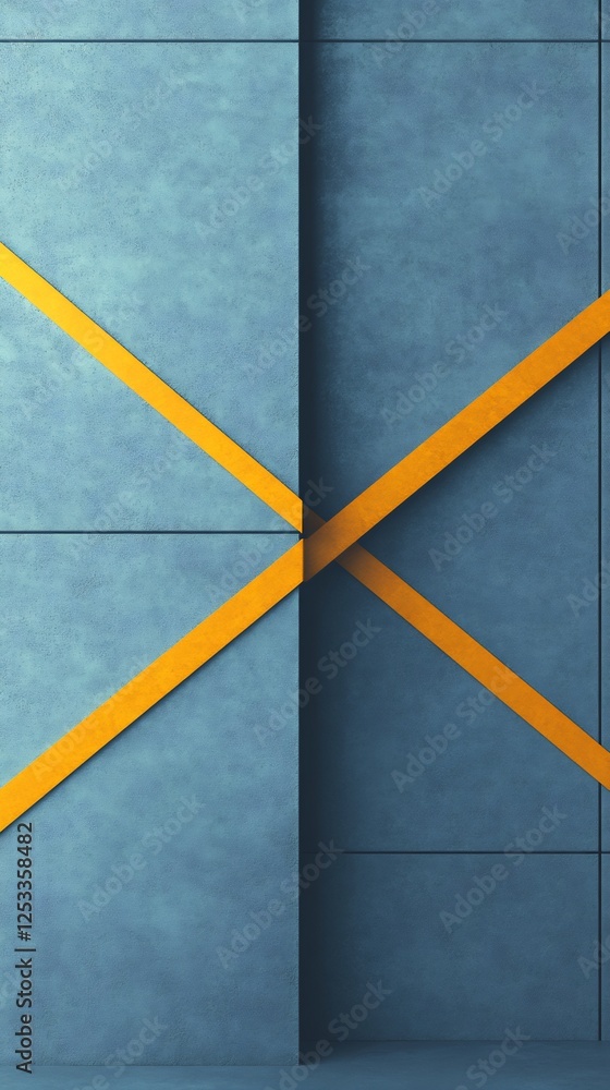 Fototapeta premium Abstract Blue Yellow Geometric Design Bold Lines Minimalist Wall Art. AI Generated