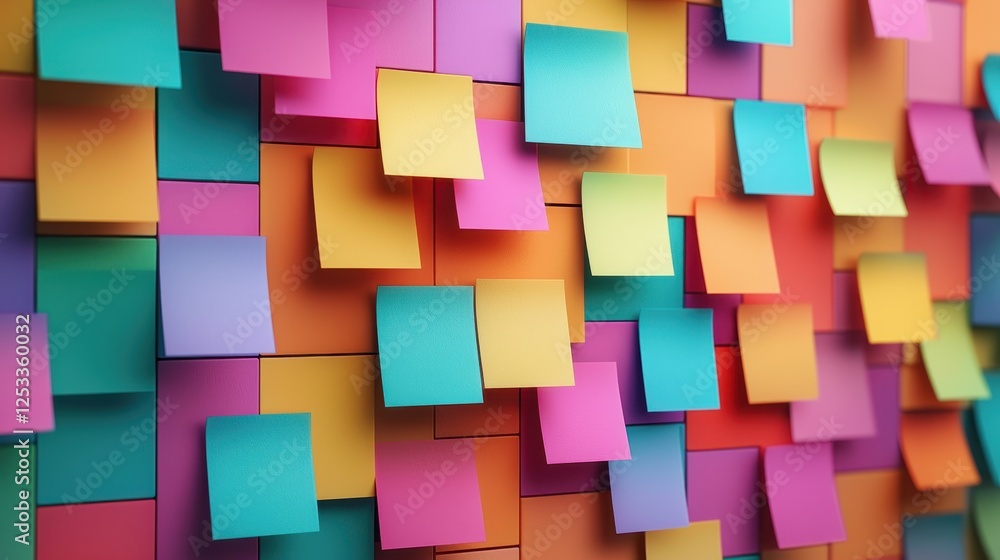 Colorful Sticky Notes in Random Arrangement on a Wall Surface Colorful Sticky Notes in Random Arrangement on a Wall Surface