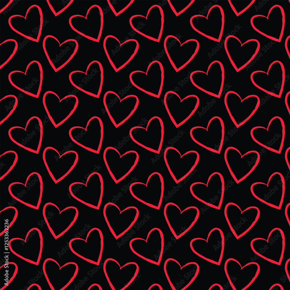 Heart seamless pattern black ink brush hearts Vector. Heart seamless pattern black ink brush hearts Vector.