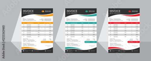 Creative, modern, unique, clean, and professional corporate company business letterhead and invoice template design with color and concept variation bundle