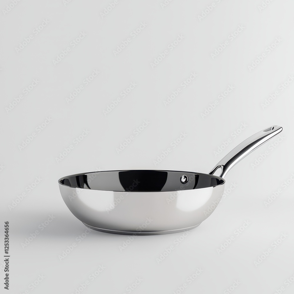 A frying pan, cooking utensil, hyper-realistic 3D render, metallic texture, isolated on white background A frying pan, cooking utensil, hyper-realistic 3D render, metallic texture, isolated on white background
