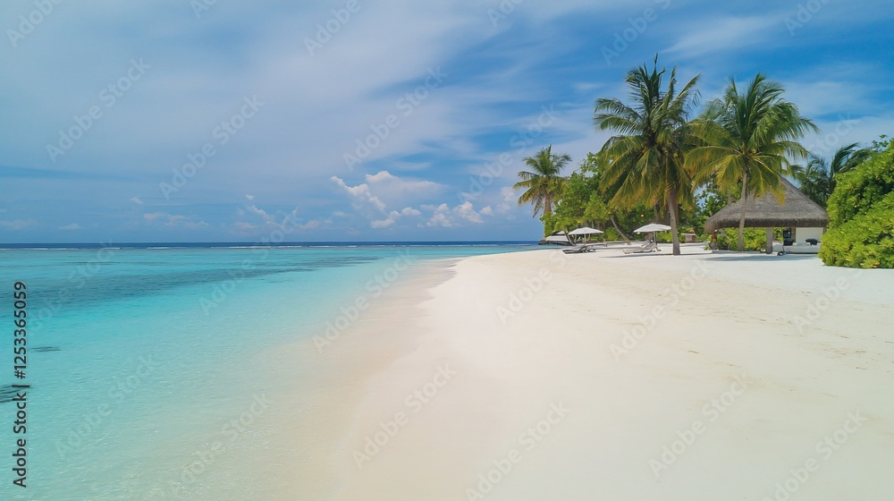 Tropical beach paradise with white sand, turquoise water, and palm trees Tropical beach paradise with white sand, turquoise water, and palm trees