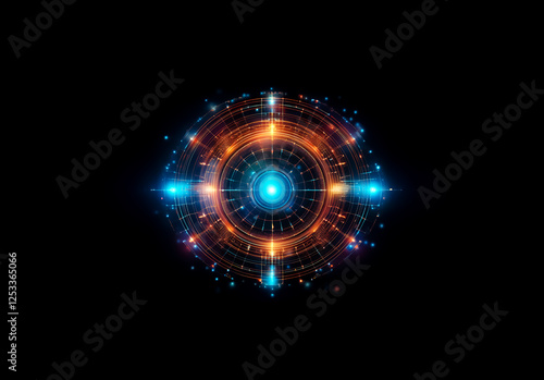 Wallpaper Mural Circular futuristic element with glowing blue and orange lights on a black backdrop. Abstract design with radial symmetry and technological appearance. Torontodigital.ca