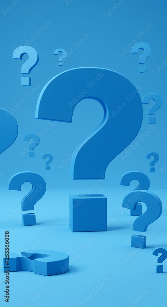 Blue Questions: 3D Question Marks Background - Solving Puzzles, Uncertainty & Curiosity in Graphic Design and Problem-Solving Concepts Blue Questions: 3D Question Marks Background - Solving Puzzles, Uncertainty & Curiosity in Graphic Design and Problem-Solving Concepts