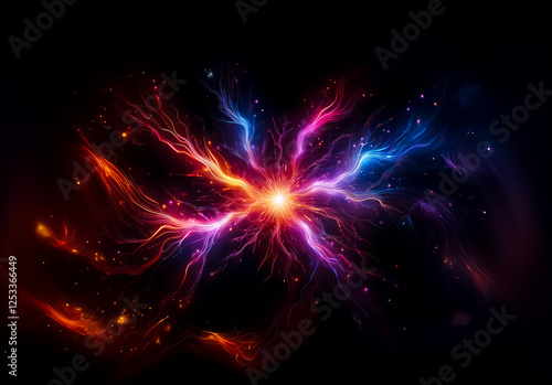 Wallpaper Mural Vibrant light bursts from the center, radiating streams of red, orange, pink, blue, and purple against a dark background, creating an energetic effect. Torontodigital.ca