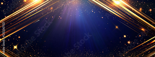 Stylish gold and blue luxury abstract background with gold sequins and glittering stars
