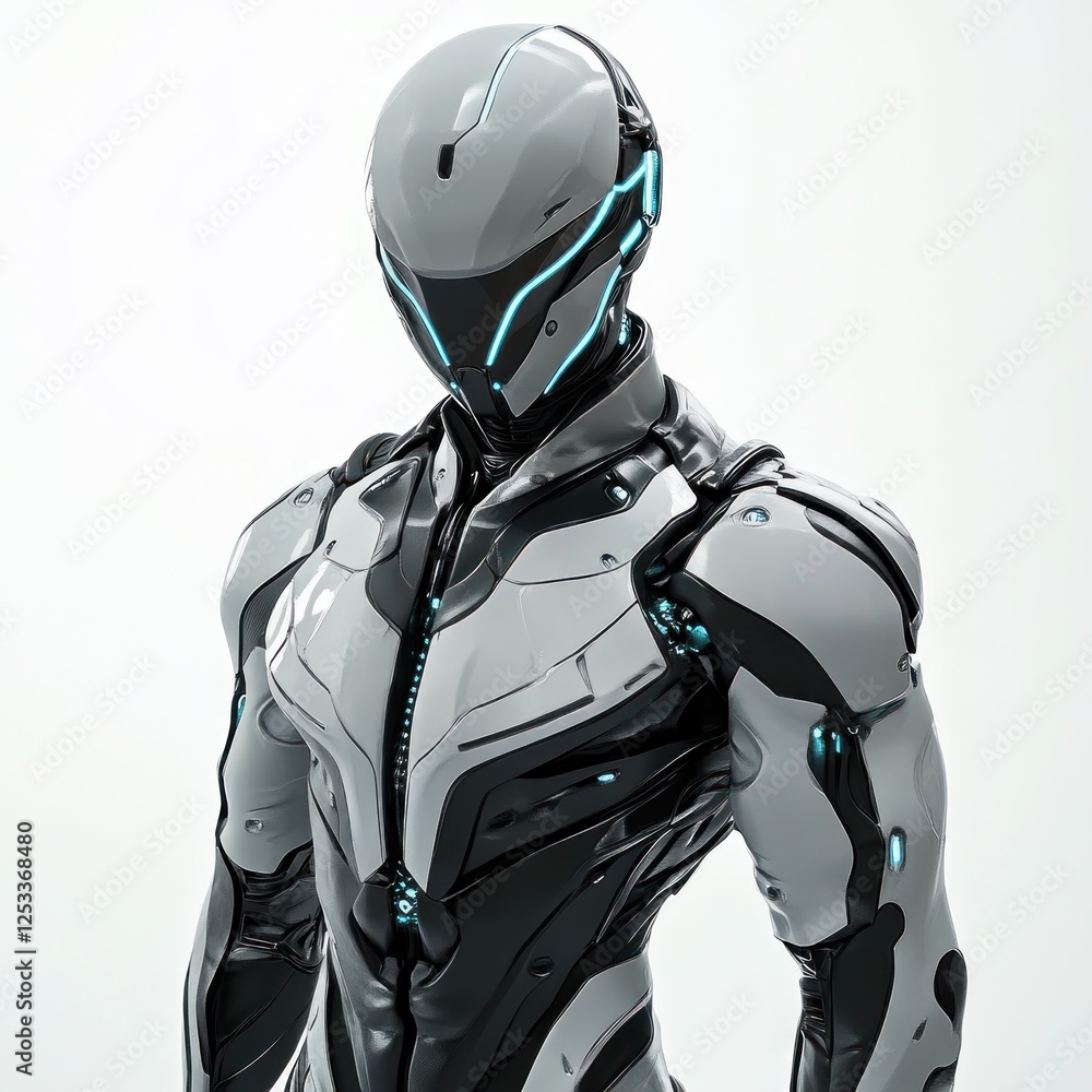 Futuristic cyborg portrait, white studio background Futuristic cyborg portrait, white studio background