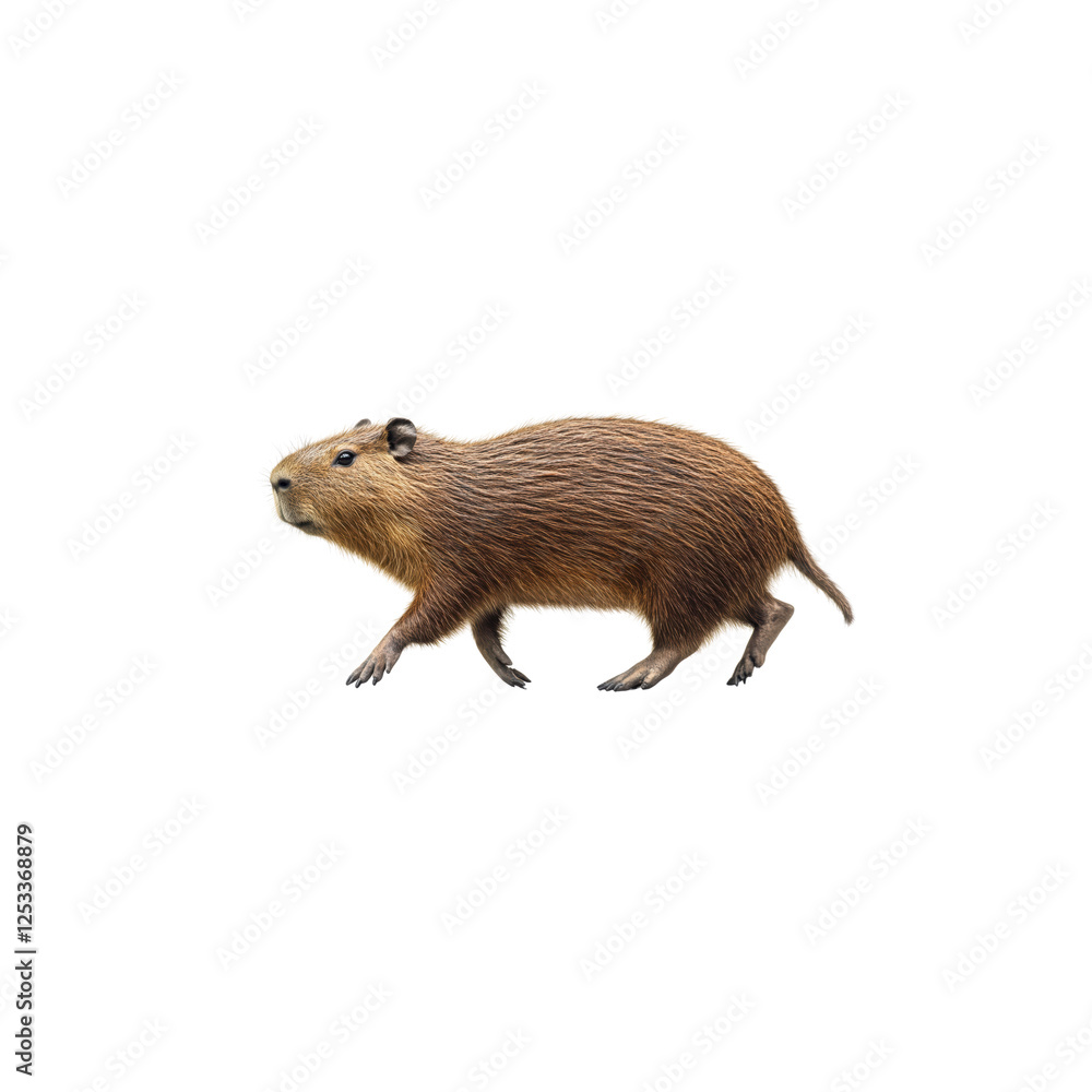Fototapeta premium Capybara Walking on White Background in Natural Pose