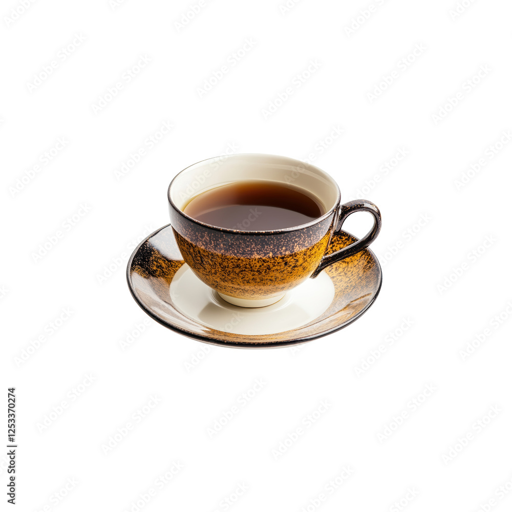 Elegant Ceramic Cup of Coffee with a Saucer on a White Background Elegant Ceramic Cup of Coffee with a Saucer on a White Background