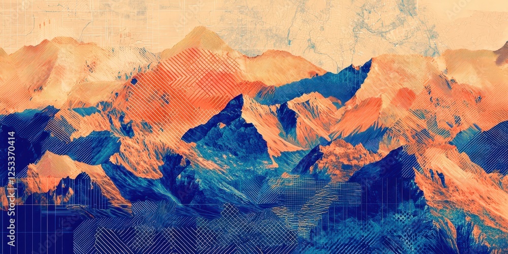 Fototapeta premium Mountain range with a blue and orange background