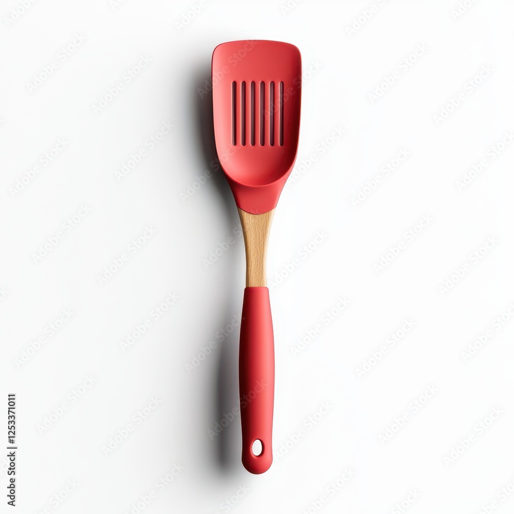A silicone spatula, baking tool, vibrant red handle, realistic texture, isolated on white background A silicone spatula, baking tool, vibrant red handle, realistic texture, isolated on white background