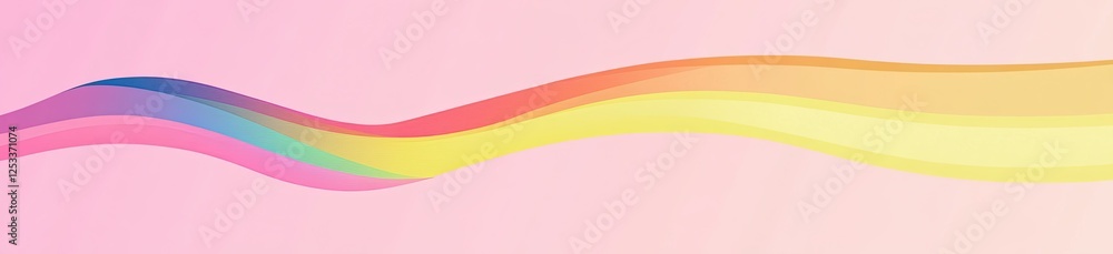 Fototapeta premium A flat vector illustration of a rainbow, wavy line on a pink background, with a simple and minimalistic style featuring clean lines