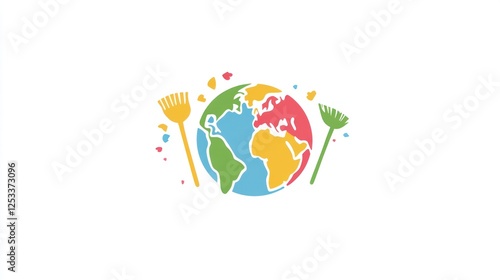 Colorful Earth Cleaning with Brooms photo