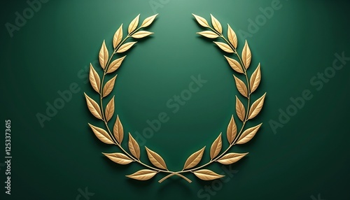 Elegant laurel wreath background – golden laurels arranged in a symmetrical design on deep emerald