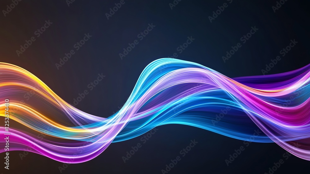 Vibrant abstract waves of colorful light on a dark background, ideal for creative design projects and visual compositions. Vibrant abstract waves of colorful light on a dark background, ideal for creative design projects and visual compositions.