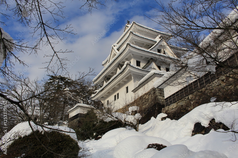 Gujo Hachiman Castle in Winter Snow, Gifu, Japan.February 9, 2025 Gujo Hachiman Castle in Winter Snow, Gifu, Japan.February 9, 2025