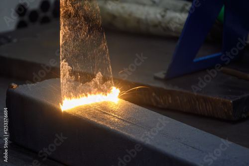 Close up scene rust cleaning process by portable laser cleaning machine.