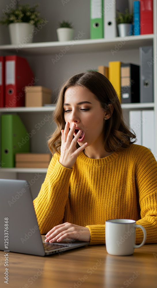 Tired Woman Yawning at Laptop: Burnout, Remote Work Fatigue, Coffee Needed! Boost Productivity & Energy Tips Tired Woman Yawning at Laptop: Burnout, Remote Work Fatigue, Coffee Needed! Boost Productivity & Energy Tips