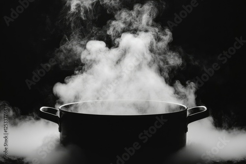 Steaming pot on dark background photo