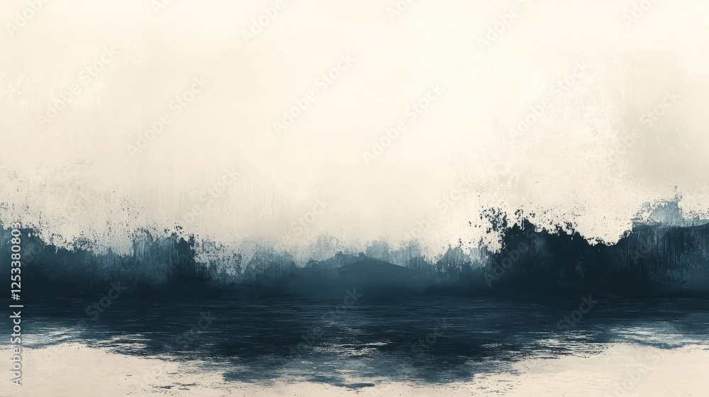 Fototapeta premium Ethereal Aqueous Landscape, An Impressionistic Abstraction of Water and Horizon Depicted in Muted Tones