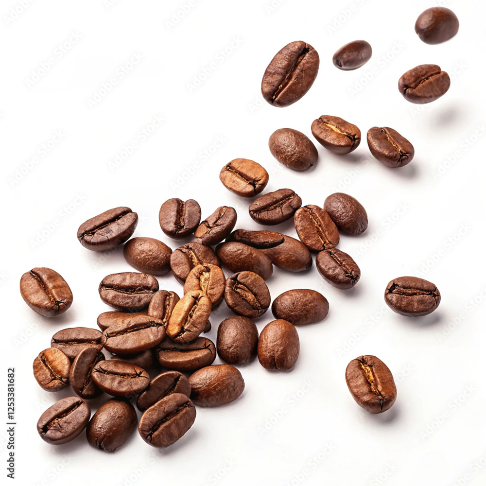 Naklejka premium Close-up of Coffee Beans on White Background