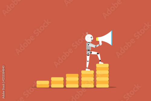 AI Chatbot holding megaphone on the money bar graph