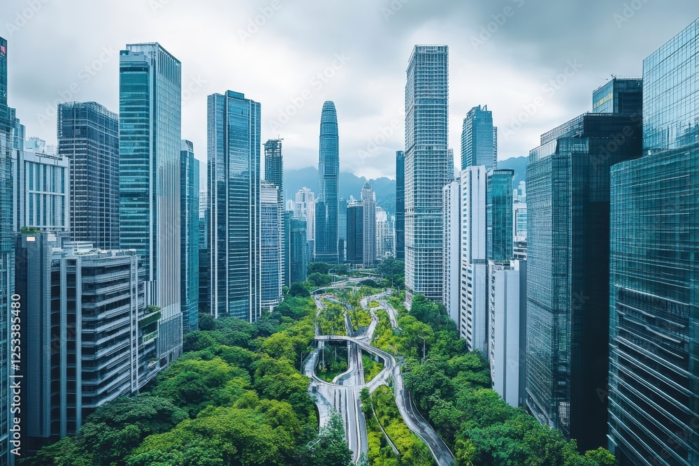 Obraz premium Urban skyline and greenery in a modern cityscape