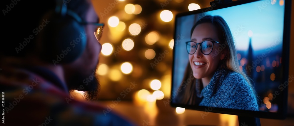 Fototapeta premium Virtual connection loveconnected moments cozy interior digital meeting warm atmosphere close-up view