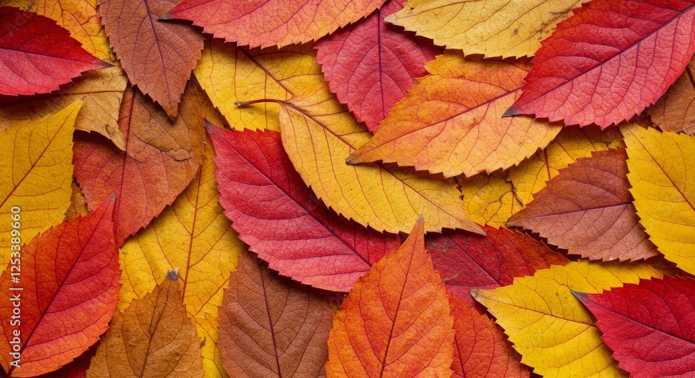 Fototapeta premium Fall Foliage Texture Background with Vibrant Autumn Leaves in Red and Yellow