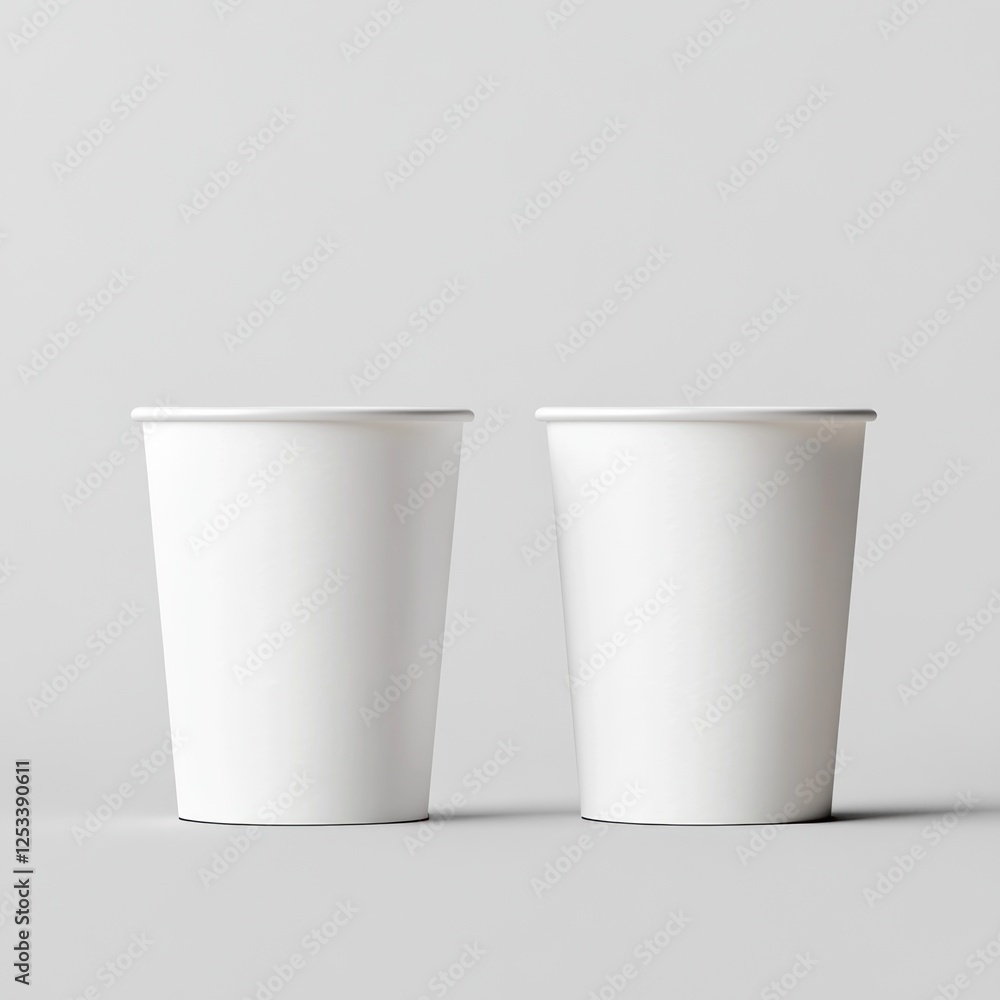 Two blank paper cups on gray background for mockup Two blank paper cups on gray background for mockup