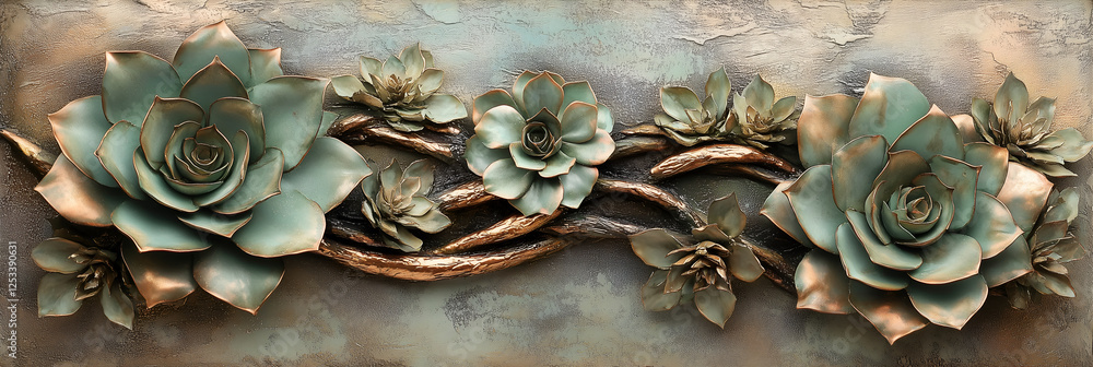 Panoramic Desert Rose and Patinated Copper Branches Panoramic Desert Rose and Patinated Copper Branches