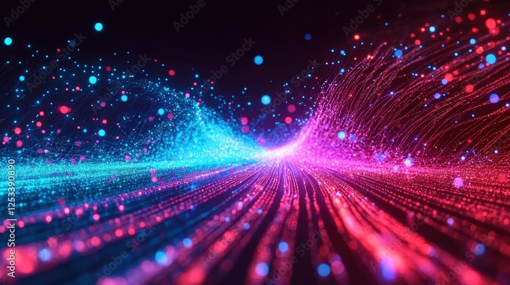 Obraz premium 5G technology wireless data transmission, high-speed internet. Information flow in abstract cyberspace. 3d illustration of big data digital funnel