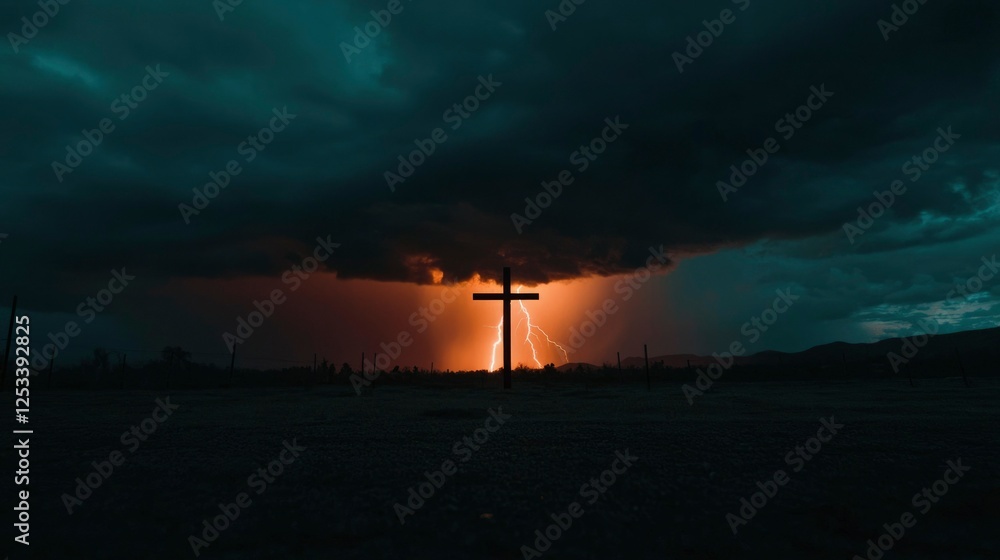 Obraz premium Stormy Cross in Field