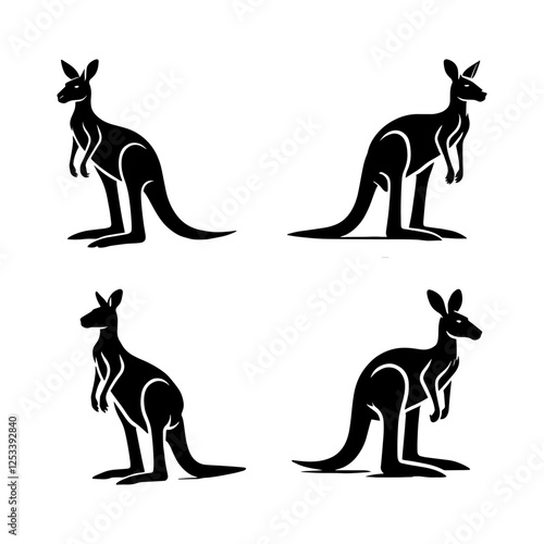 Standing Kangaroo Silhouette Vector Set - Iconic Australian Wildlife Illustration