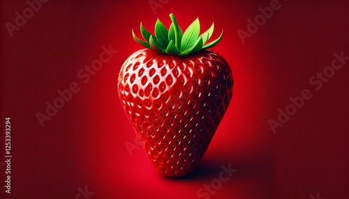 High-Definition Close-Up of Ripe Strawberry on Deep Red Background