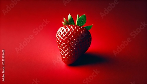Striking Close-Up of Ripe Strawberry on Bold Red Background