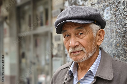 Elegant Elderly Asian Male Wearing Beret photo