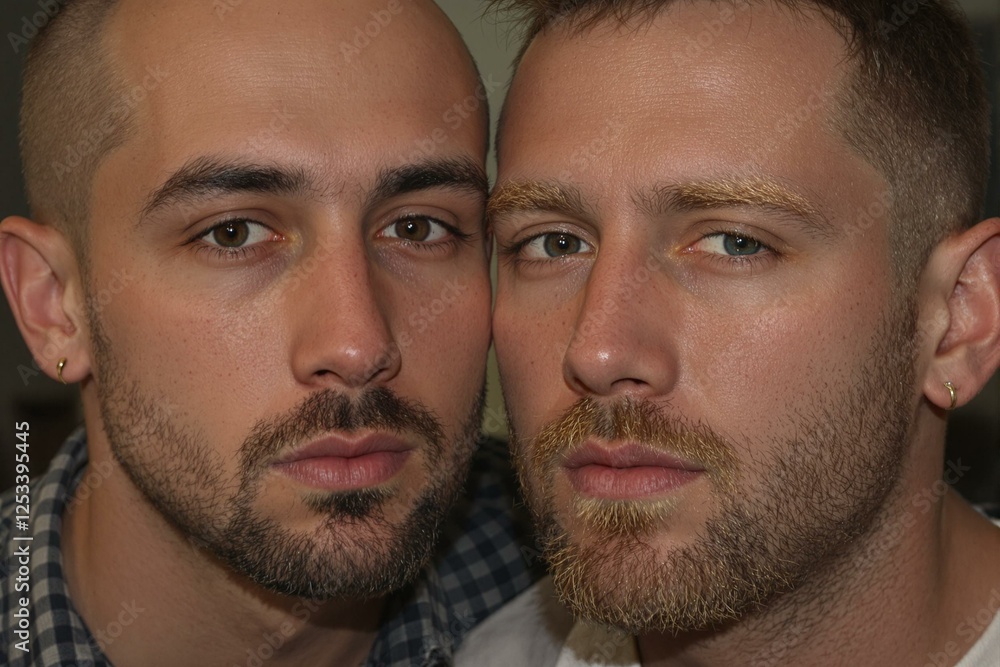 Fototapeta premium Joyful Gay Couple Sharing a Kiss - Portrait