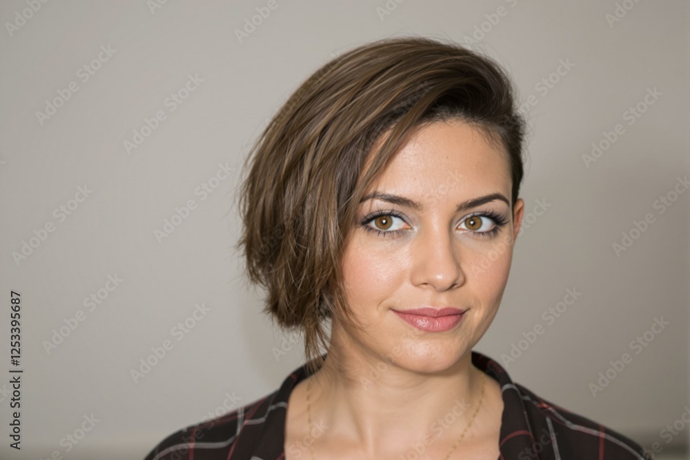 Stylish Female with Trendy Brown Sidecut Hairstyle - Face Portrait Stylish Female with Trendy Brown Sidecut Hairstyle - Face Portrait