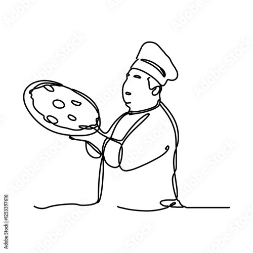 Italian Cuisine Chef Mascot. Master chef who cooks traditional pizza with an old recipe.