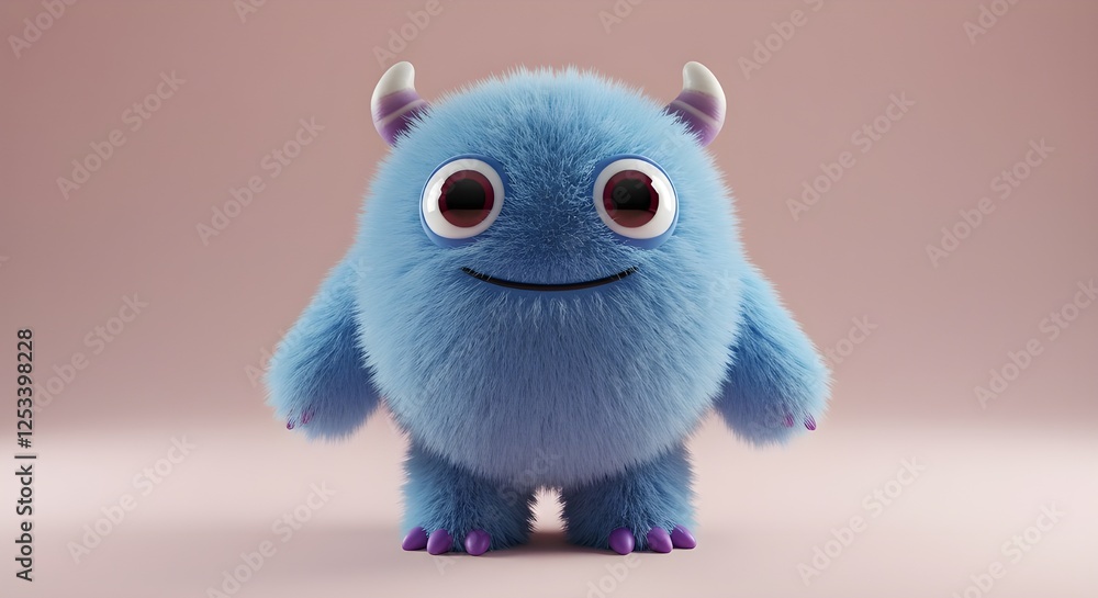 Fototapeta premium Lindo personaje de dibujos animados 3D de monstruo peludo azul 