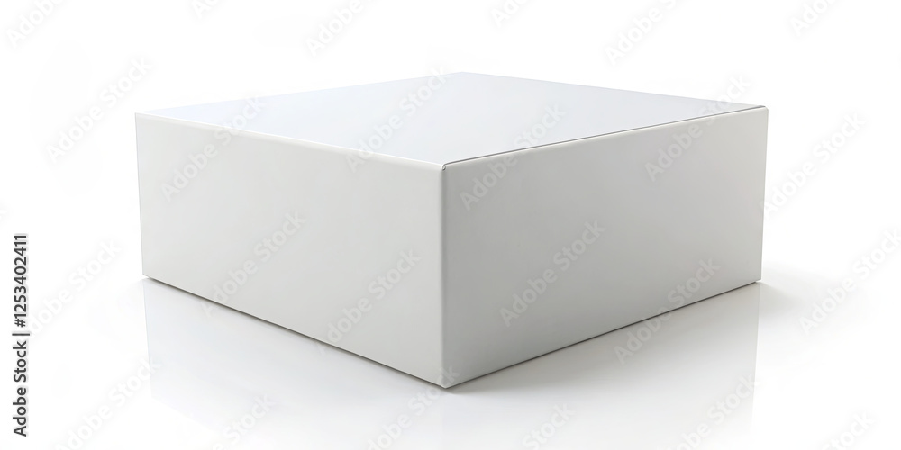 A clean, unmarked white box rests on a glossy surface, showcasing a minimalist design that emphasizes its versatility for storage or gifting purposes in any setting A clean, unmarked white box rests on a glossy surface, showcasing a minimalist design that emphasizes its versatility for storage or gifting purposes in any setting